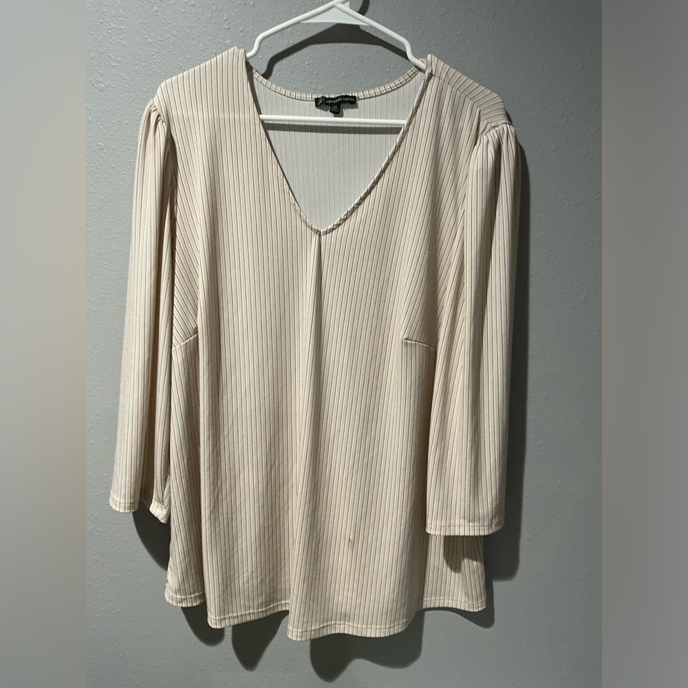 Adrianna Papell size 2x striped tunic top vneck blouse shirred shoulder